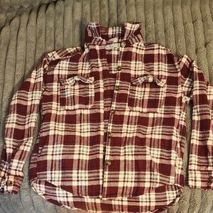 Hollister Burgundy and Cream Checkered Shirt